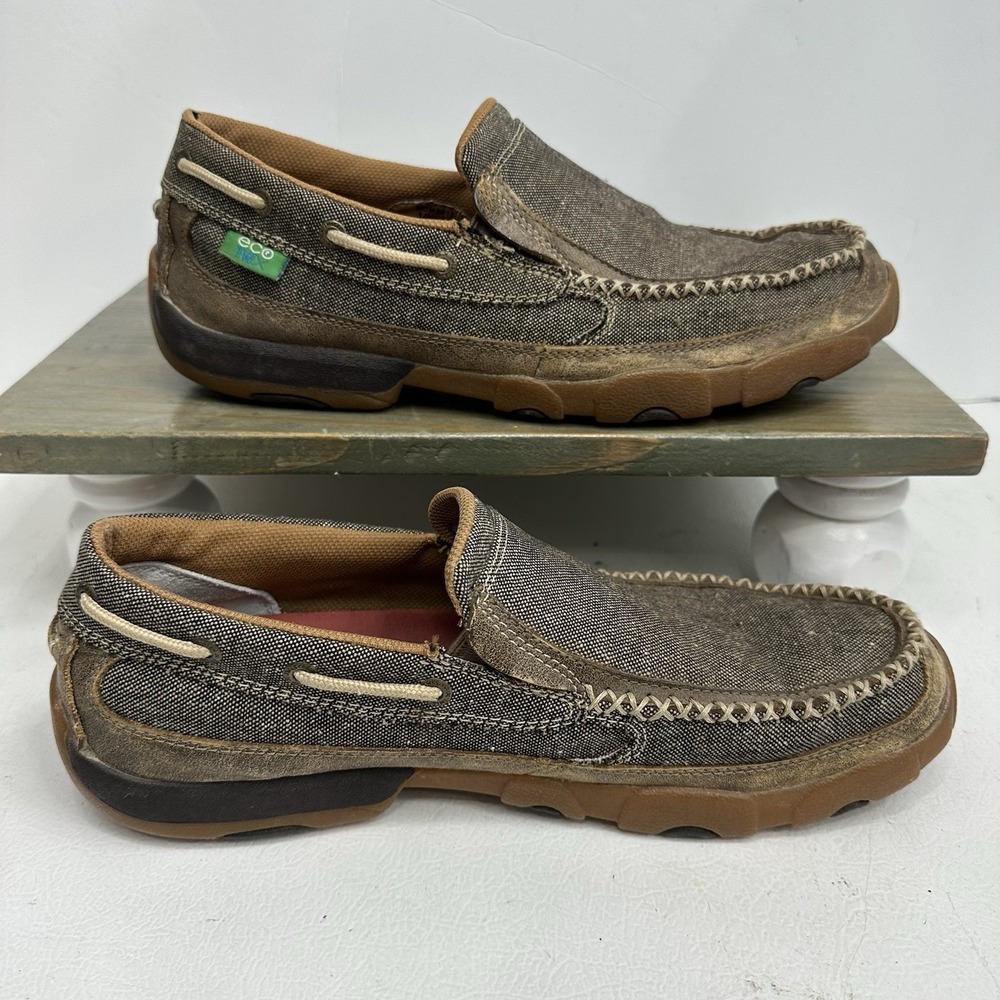 Twisted X Shoes Mens Size 10.5 Brown Leather Moccasin Casual Slip On MDMS012